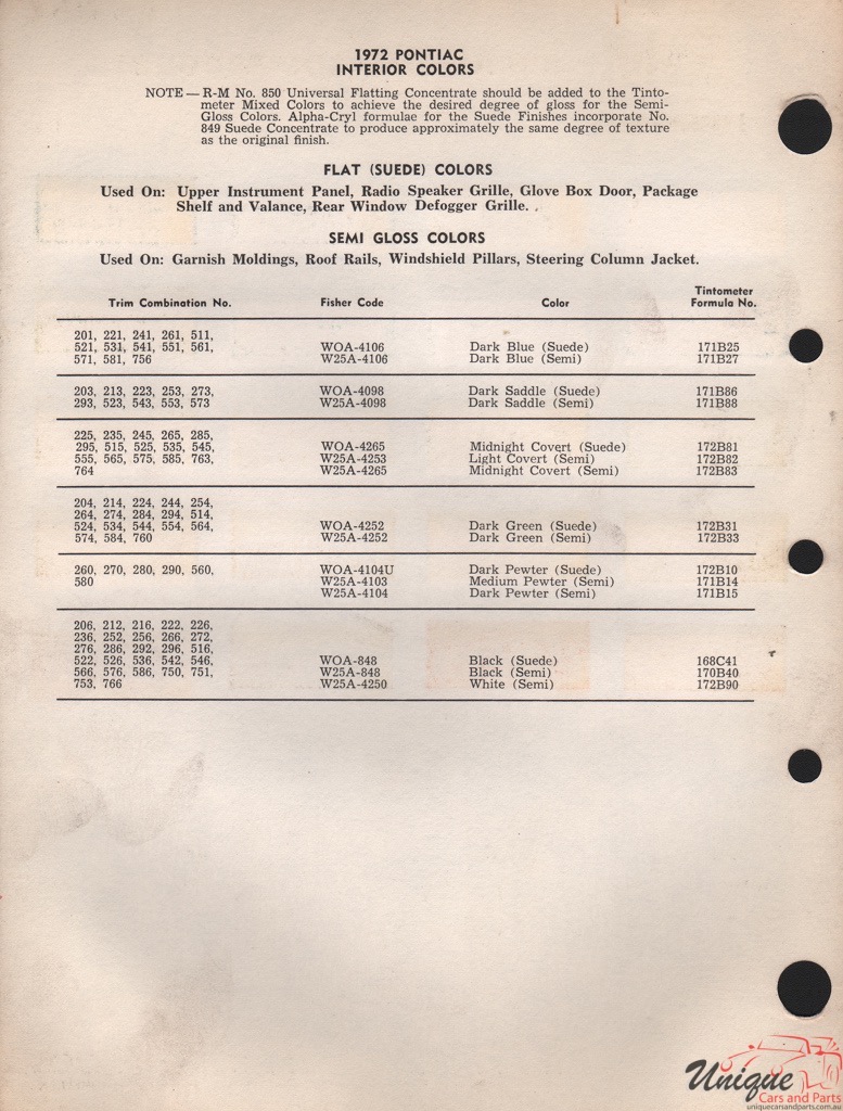 1972 Pontiac Paint Charts RM 2